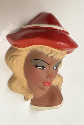 Vintage Ceramic Wall Masks of Young Women, 1960s, Set of 2-WZZ-1719829