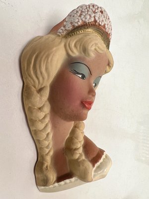 Vintage Ceramic Wall Masks of Young Women, 1960s, Set of 2-WZZ-1719829