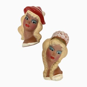 Vintage Ceramic Wall Masks of Young Women, 1960s, Set of 2-WZZ-1719829