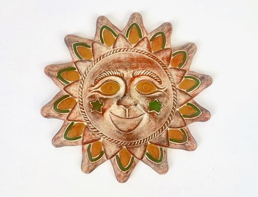 Vintage Ceramic Wall Sun Face Sculpture, 20th Century-ZCY-2021433