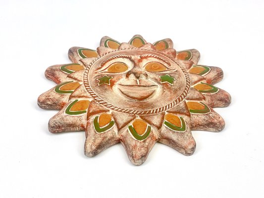 Vintage Ceramic Wall Sun Face Sculpture, 20th Century-ZCY-2021433