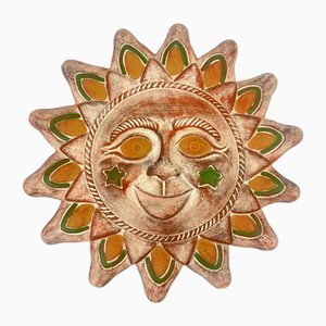 Vintage Ceramic Wall Sun Face Sculpture, 20th Century-ZCY-2021433