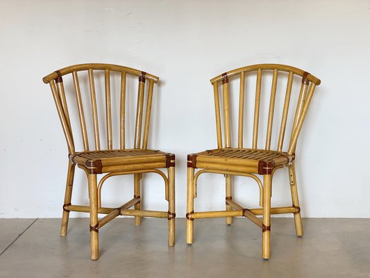 Vintage Chairs in Bamboo and Leather, 1970s, Set of 2-NPC-1341671