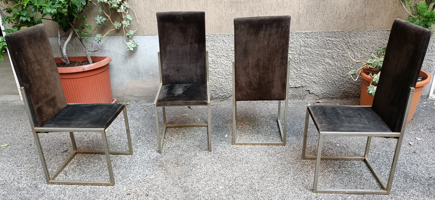 Vintage Chairs in Chromed Iron with Padded Seat and Back by Renato Zevi, 1960s, Set of 4