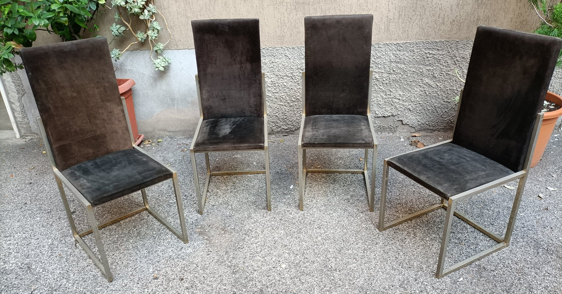 Vintage Chairs in Chromed Iron with Padded Seat and Back by Renato Zevi, 1960s, Set of 4