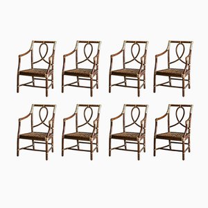 Vintage Chairs in Rush and Leather, 1970s, Set of 8-MNF-1782670