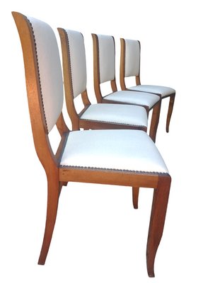 Vintage Chairs in Walnut and Off-White Leather, 1940s, Set of 4-BTG-2021631