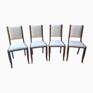 Vintage Chairs in Walnut and Off-White Leather, 1940s, Set of 4-BTG-2021631