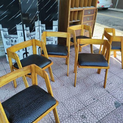 Vintage Chairs in Wood and Leather by Tito Agnoli, 1970, Set of 6-SBG-2041699