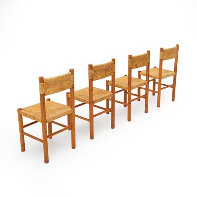 Vintage Chairs in Wood and Straw, 1960s, Set of 4-EZ-2027101