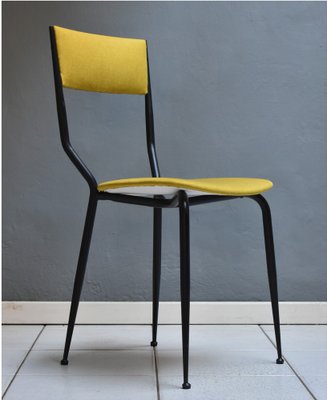 Vintage Chairs with Black Iron Structure and Ocher Yellow Fabric, 1960s, Set of 6-YMJ-1383886