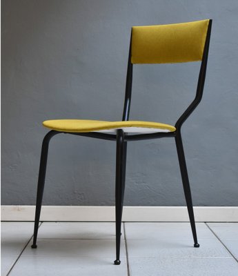 Vintage Chairs with Black Iron Structure and Ocher Yellow Fabric, 1960s, Set of 6-YMJ-1383886