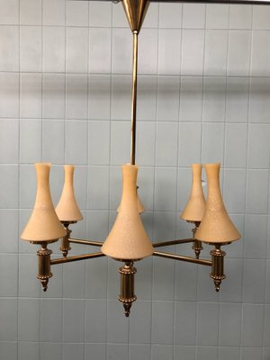 Vintage Chandelier in Brass and Chained Glass Lampshade, 1950s-FOV-1765546