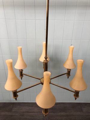 Vintage Chandelier in Brass and Chained Glass Lampshade, 1950s-FOV-1765546