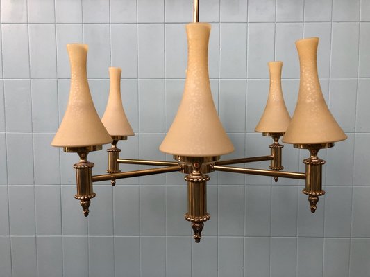 Vintage Chandelier in Brass and Chained Glass Lampshade, 1950s-FOV-1765546