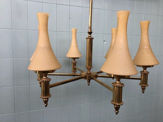 Vintage Chandelier in Brass and Chained Glass Lampshade, 1950s-FOV-1765546