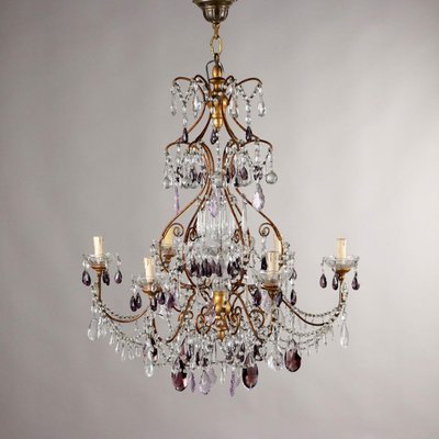 Vintage Chandelier in Gilded Wood and Glass-VMM-2032542