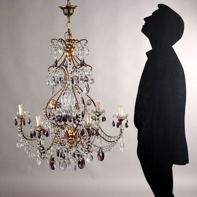 Vintage Chandelier in Gilded Wood and Glass-VMM-2032542