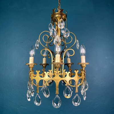 Vintage Chandelier with Crystal Drops, Italy, 1960s-WQC-1059221