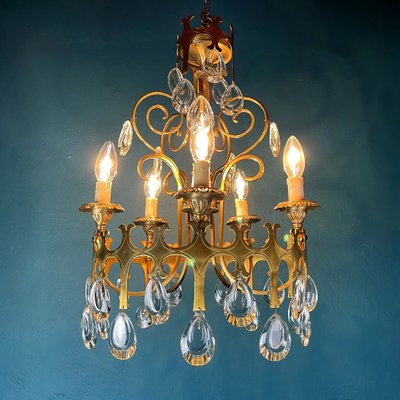 Vintage Chandelier with Crystal Drops, Italy, 1960s-WQC-1059221