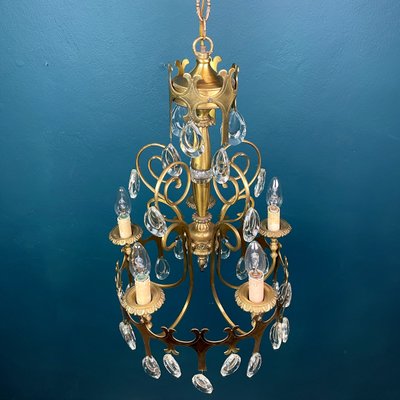 Vintage Chandelier with Crystal Drops, Italy, 1960s-WQC-1059221