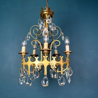 Vintage Chandelier with Crystal Drops, Italy, 1960s-WQC-1059221