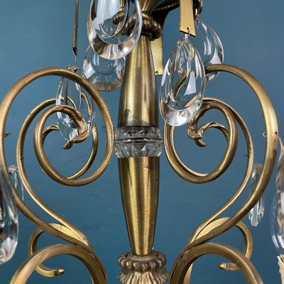 Vintage Chandelier with Crystal Drops, Italy, 1960s-WQC-1059221