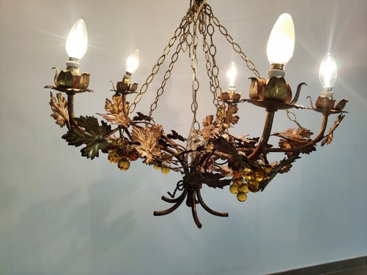 Vintage Chandelier with Grapevine Leaves and Murano Glass from Ferro Art, 1970s-JJT-702716