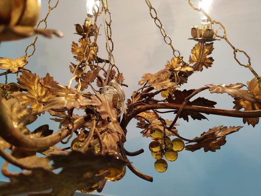 Vintage Chandelier with Grapevine Leaves and Murano Glass from Ferro Art, 1970s-JJT-702716