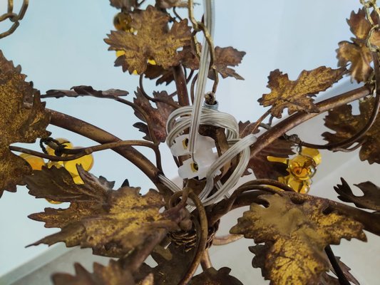 Vintage Chandelier with Grapevine Leaves and Murano Glass from Ferro Art, 1970s-JJT-702716