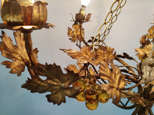 Vintage Chandelier with Grapevine Leaves and Murano Glass from Ferro Art, 1970s-JJT-702716