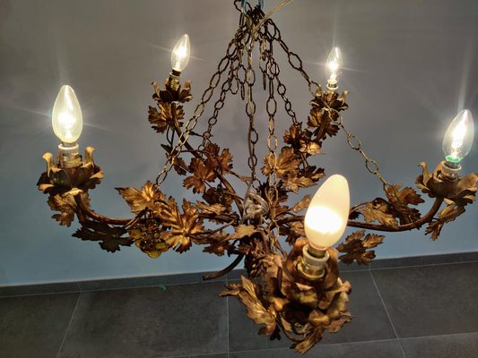 Vintage Chandelier with Grapevine Leaves and Murano Glass from Ferro Art, 1970s-JJT-702716