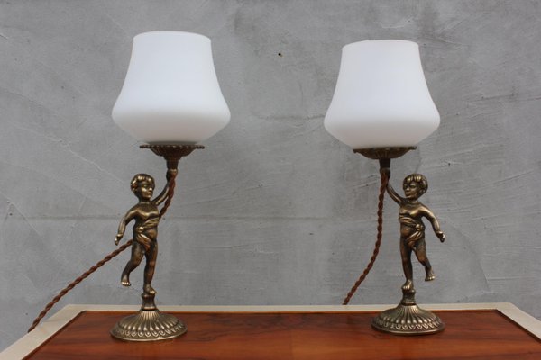 Vintage Cherub Bedside Lamps in Brass-UWJ-1177968