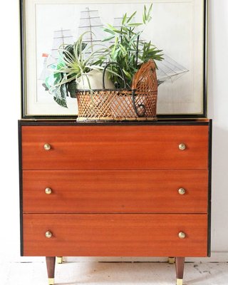 Vintage Chest of Drawers with Black Trim and Gold Knobs-OXJ-896956