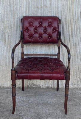 Vintage Chesterfield Hardwood Red Leather Dining Chairs, Set of 10-PSK-1002520