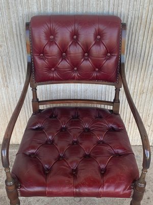 Vintage Chesterfield Hardwood Red Leather Dining Chairs, Set of 10-PSK-1002520