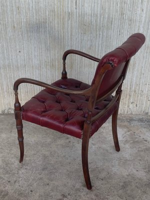 Vintage Chesterfield Hardwood Red Leather Dining Chairs, Set of 10-PSK-1002520