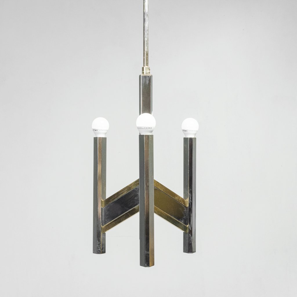 Vintage Chevron Chandelier with 3 Lights in Brass by Gaetano Sciolari, 1970s-ZLY-985237