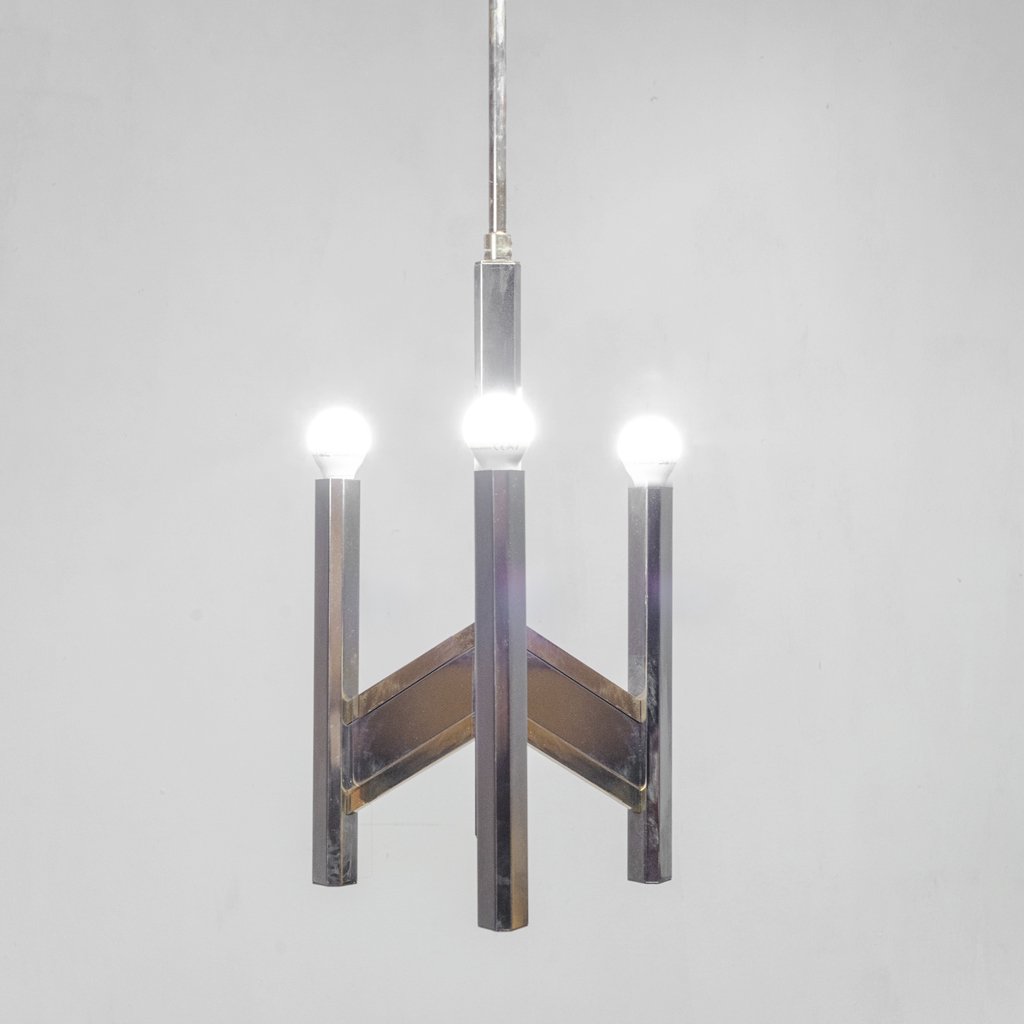 Vintage Chevron Chandelier with 3 Lights in Brass by Gaetano Sciolari, 1970s-ZLY-985237