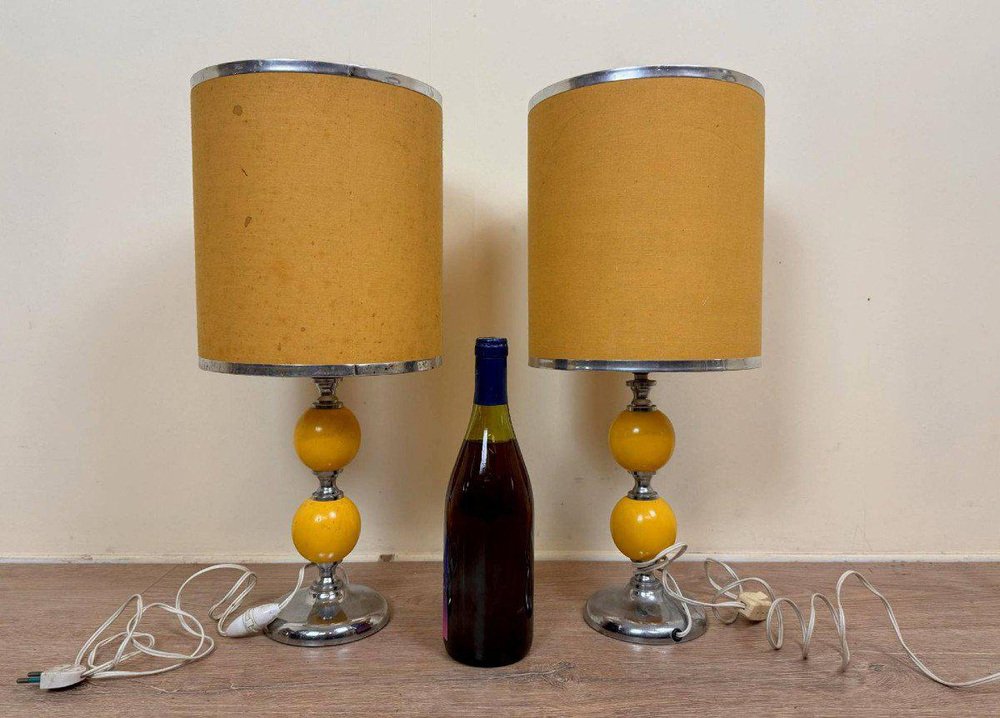 Vintage Chevron Table Lamps, 1970, Set of 2