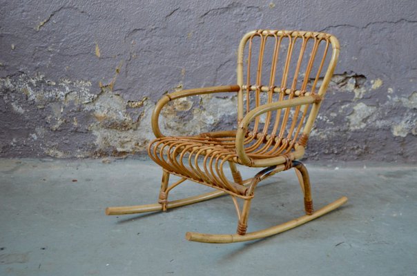 Vintage Children's Rocking Chair in Rattan-AIU-1395892