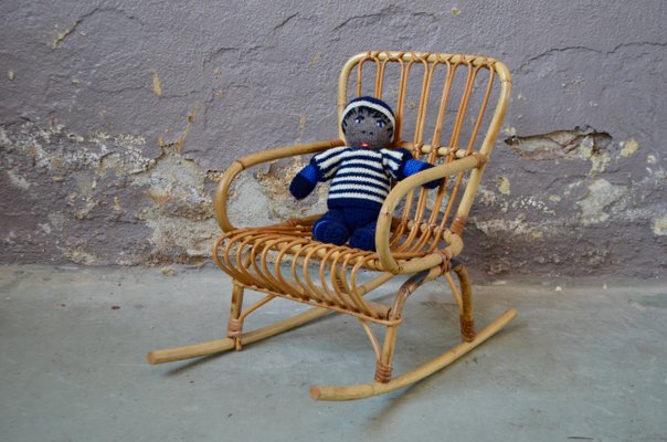 Vintage Children's Rocking Chair in Rattan-AIU-1395892