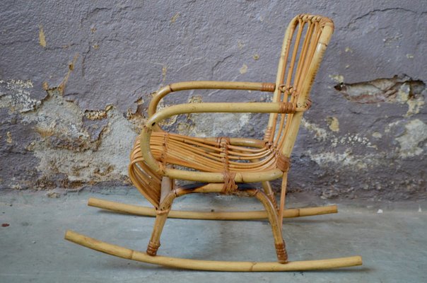 Vintage Children's Rocking Chair in Rattan-AIU-1395892