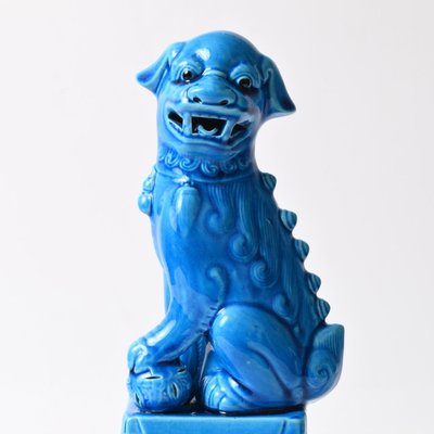 Vintage Chinese Blue Glazed Foo Dog Figurine, 1970s-IXK-1413906