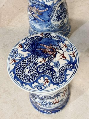 Vintage Chinese Ceramic Dining Table and Stools, Set of 5-GNW-1799934