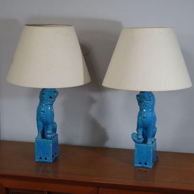 Vintage Chinese Ceramic Foo Dog Lamps, 1970s, Set of 2-SBG-2041695