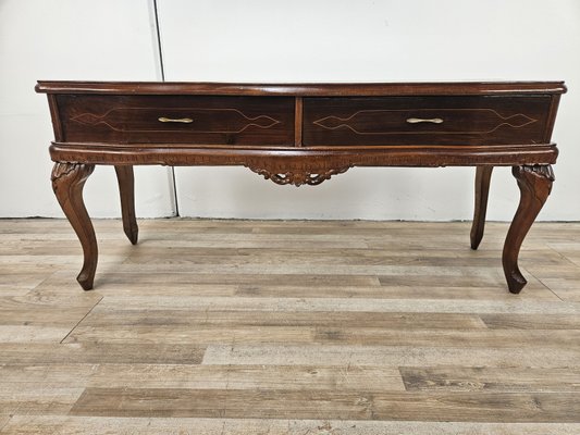 Vintage Chippendale Style Dressing Table in Walnut with Brass Handles, 1930s-ZUW-2022702