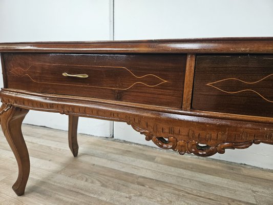 Vintage Chippendale Style Dressing Table in Walnut with Brass Handles, 1930s-ZUW-2022702