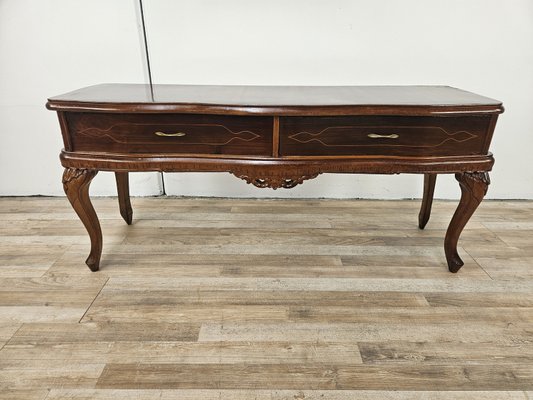 Vintage Chippendale Style Dressing Table in Walnut with Brass Handles, 1930s-ZUW-2022702