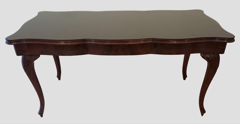 Vintage Chippendale Table in Smoked Tempered Glass with Walnut Top-BZF-1291762